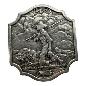 Vintage 1976 Bergamot Brass Works Coca-Cola Silver Tone Belt Buckle Fisherman